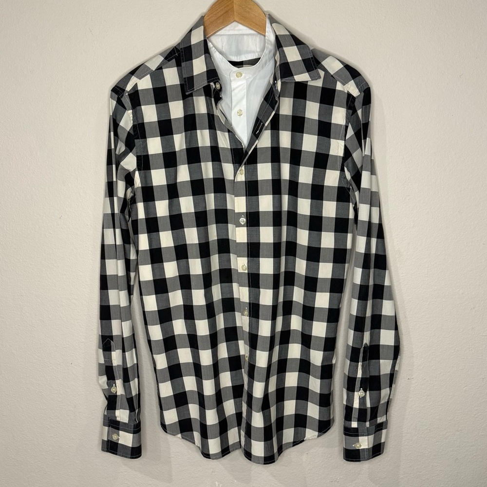 Pierre Balmain Button Up Layered Shirt Black/Off White Check Men’s Size 48 (EU)